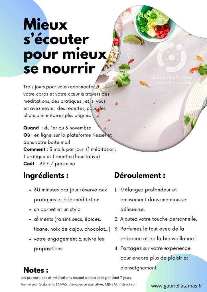 Mieux s'écouter pour mieux se nourrir - programme en ligne - GAbriella Tamas thérapeute alimentaire